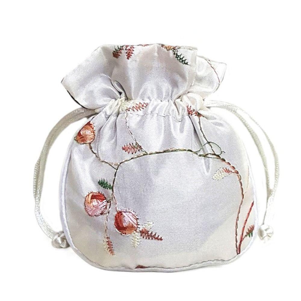 

Маленькая сумка-ведро ручной работы в этническом стиле, сумка на шнурке с вышитыми цветами, женские сумки белый