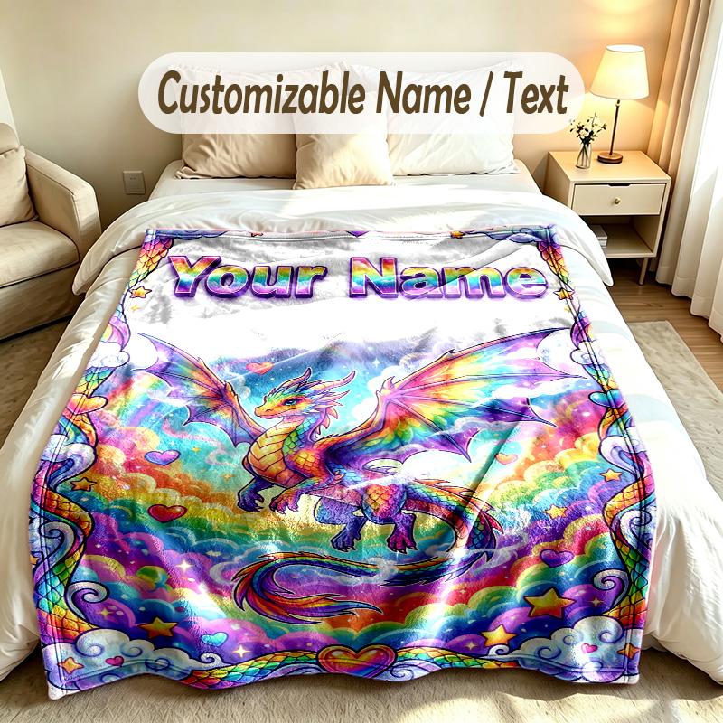 Dragon Phoenix Theme Soft Blanket Personalized Custom Name Text Print Warm Blanket Home Sofa Bedroom Decor