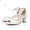 Schuhe Damen 7CM Weiß Spitze Perlenband Quadratischer Absatz Hohe Absätze Damen Sandalen mit Offener Zehenpartie Bankettkleid Damen Brautschuhe