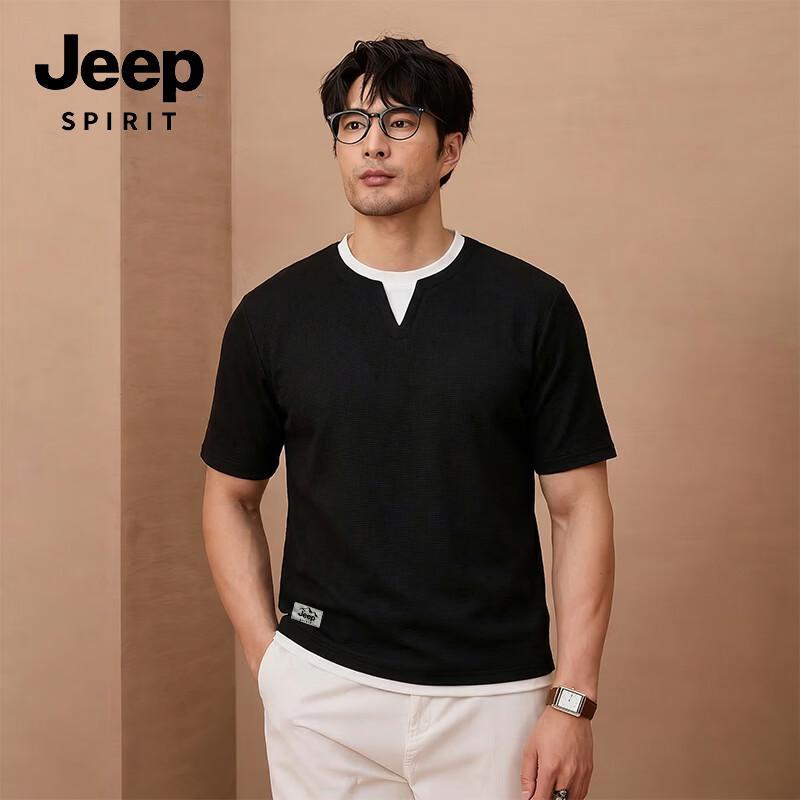 JEEP SPIRIT Men s Waffle Knit Faux Two-Piece T-Shirt M