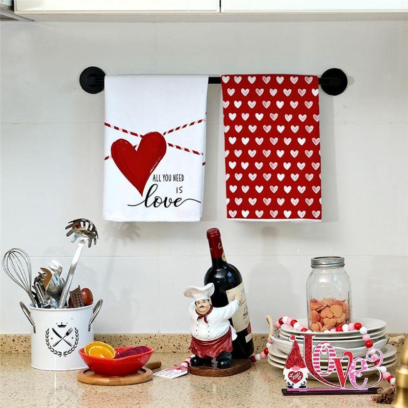 M-Modern-Valentine's Day Kitchen Towels Set Of 2, Love Valentine's Day Dish Towels 3D Printed Towels Durable Easy To Use 43X66cm