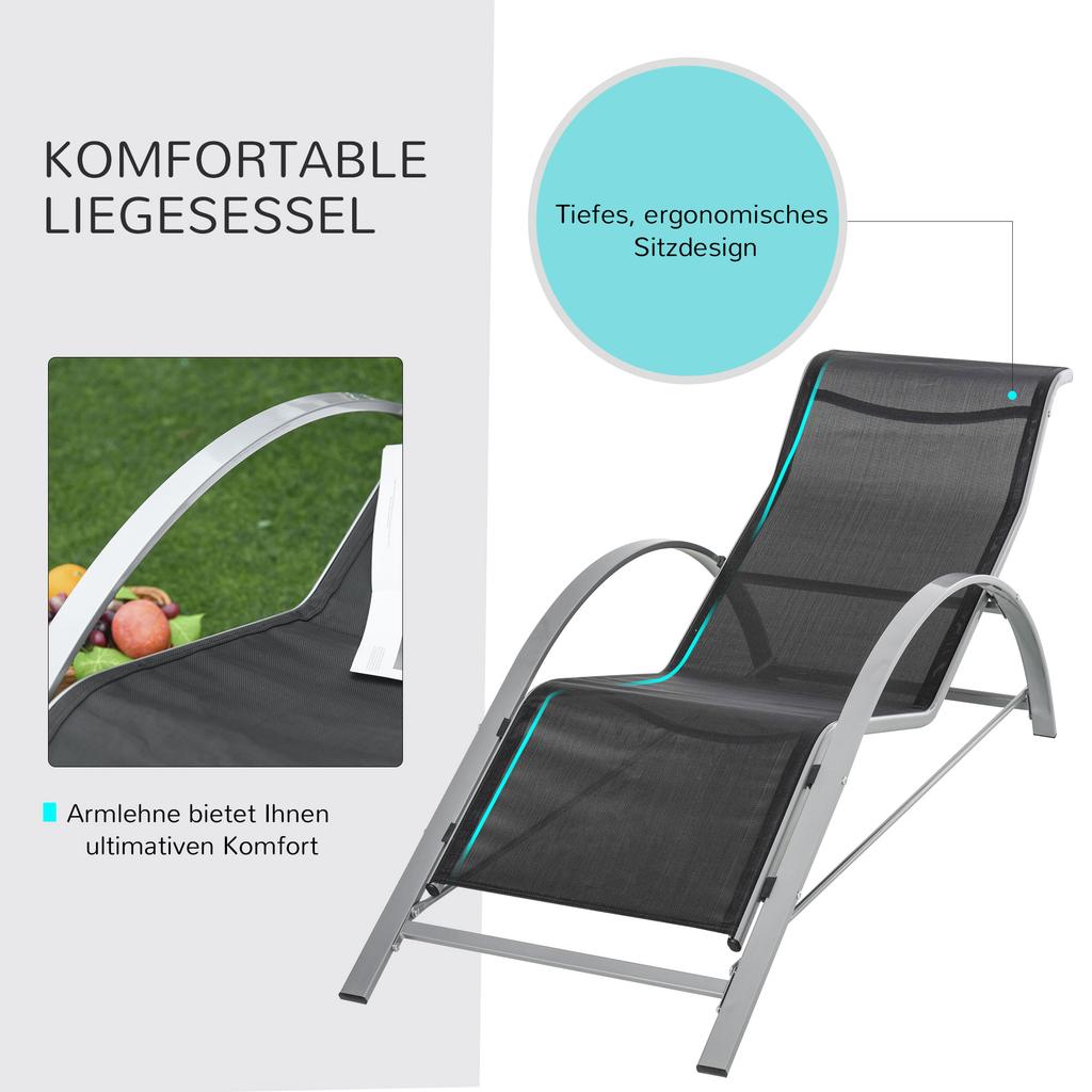 Three-Piece Curved Sun Lounger Set - Black