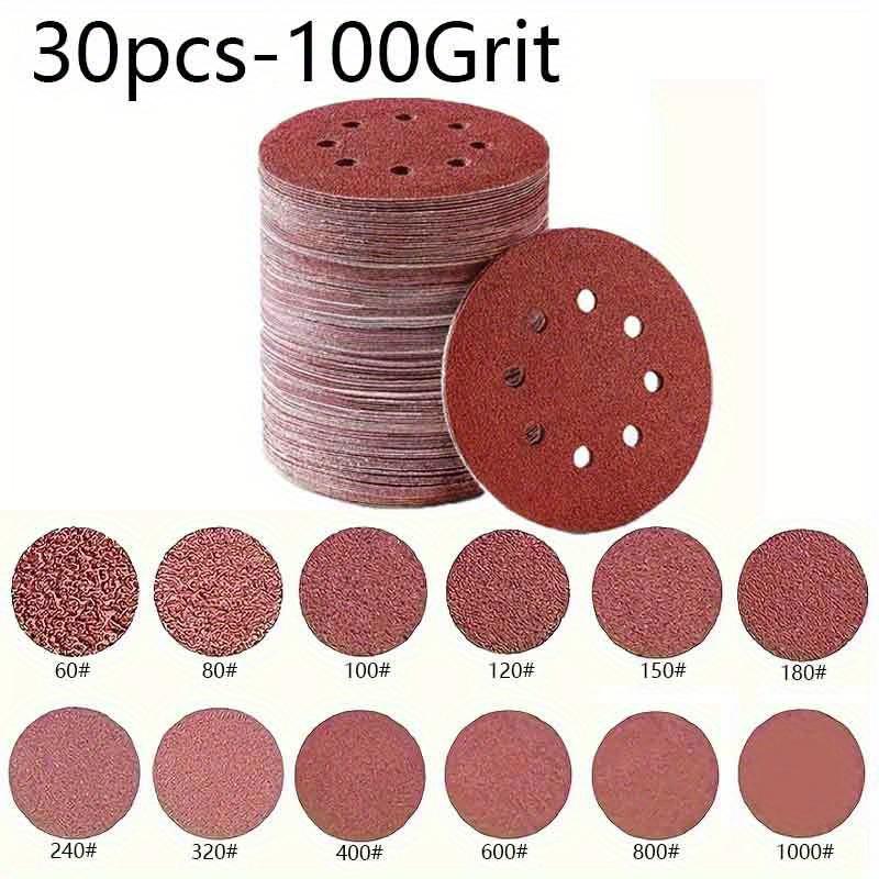 30PCS 5 inch (125mm) round sandpaper, 8-hole sanding sandpaper, 60/80/100 mesh, suitable for polishing
