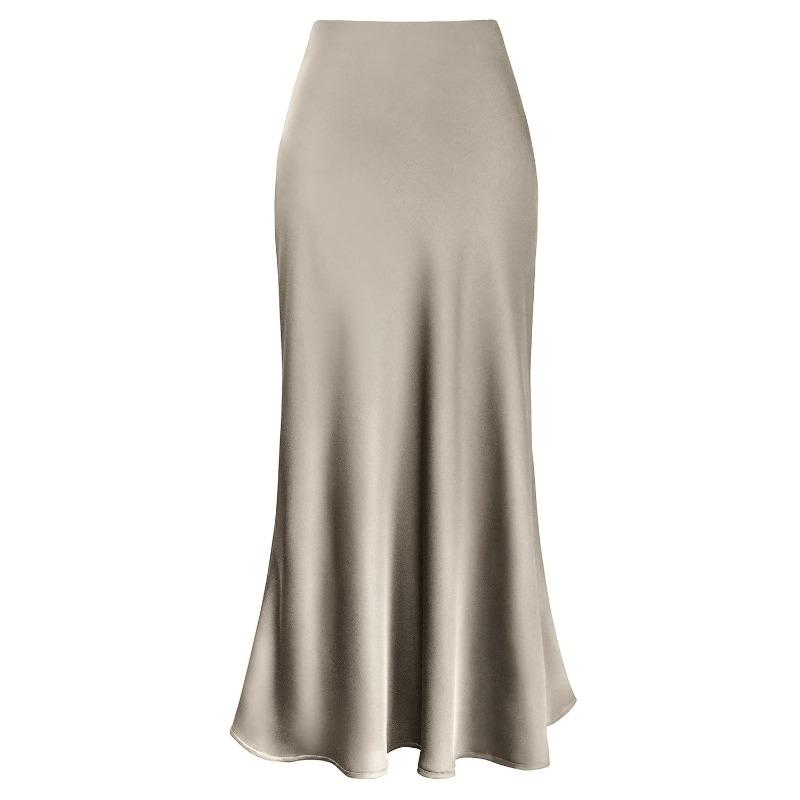 Spring and Autumn Women's Elegant Rayon Satin Skirt, High Waist, Fishtail Skirt, Solid Glossy A-line Office Skirt