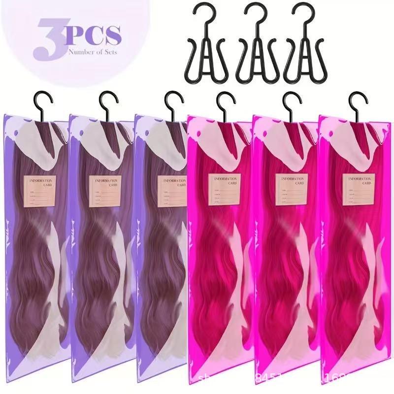 

Transparent PVC Hair Care Storage Bag with Hook - Dustproof Wig Cover Purple with Hook