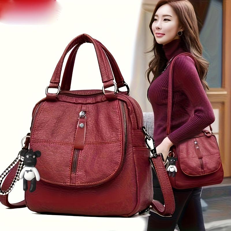 Women S Fashion Spacious Shoulder Bag Transformable Backpack for Women School Use Versatile Casual Large Capacity Backpack красный 1470₽
