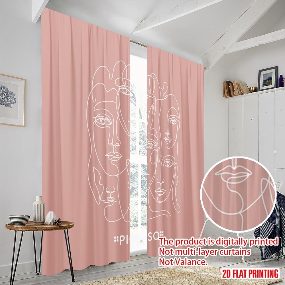 2pcs 2D Flat Printing Scene Curtain Picasso Line Drawing Polyester Without Electricity Holiday Decorations Use for Gold Wall