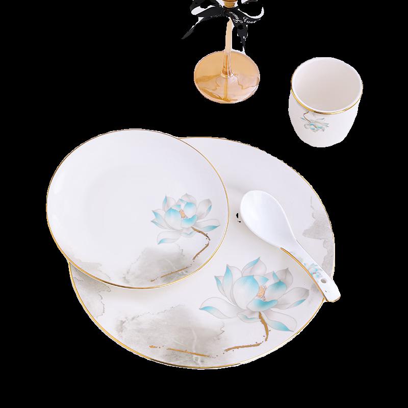 Ru Han Chinese Ceramic Lotus Dinnerware Set