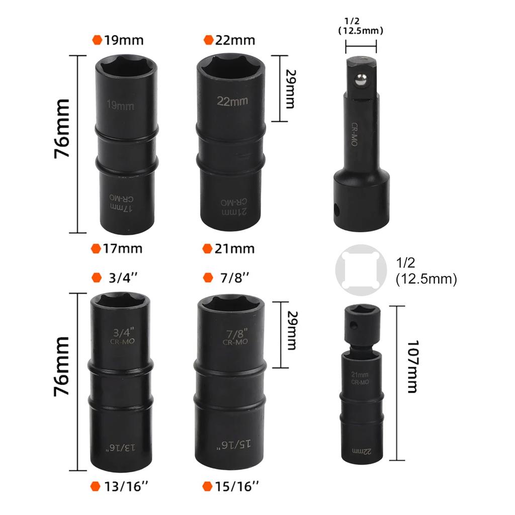 For Tire Changing Lug Nut Removal Tool Extension Bar 17mm 19mm Compatible With Power Tools Fits Common Lug Nut Sizes