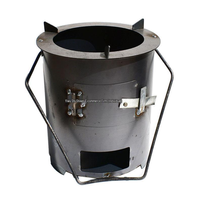 Round Multifunctional Charcoal BBQ and Tea Stove - Wood Burning Heater for Picnics and Cooking.