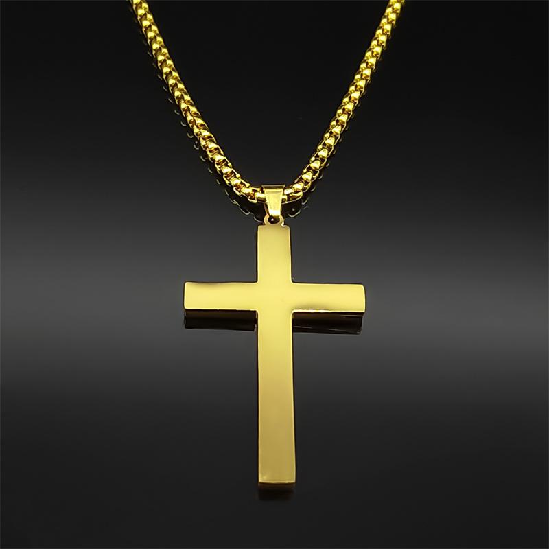 Trendy Cross Rhinestone Pendant Necklace For Women Men Stainless Steel Silver Color Religion Catholic Chain Jewelry Gifts