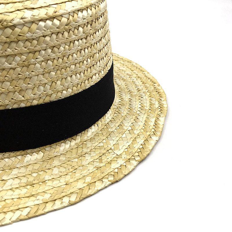 Flat Top Beach Ribbon Straw Hat Girls Bowknot Sun Hat