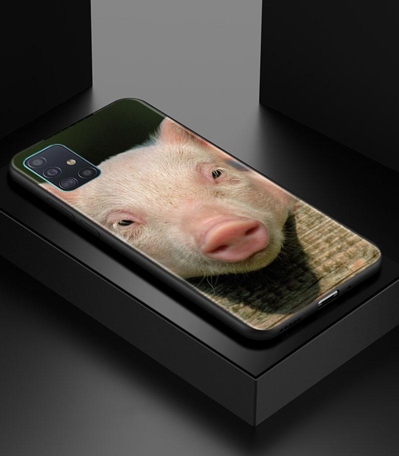 Cute Pink Pet Little Pig Phone Case for Samsung Galaxy A51 A71 A21S A12 A11 A31 A52 A41 A32 A72 A01 A22 A03S A13 5G Black Cover