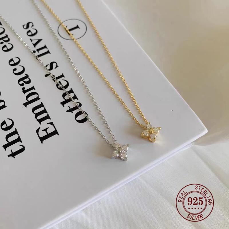 Somilia 925 Silver Super Flash Four 5A Zircon Necklace for Women Simple INS Gold Silver Color Clavicle Chain Jewelry