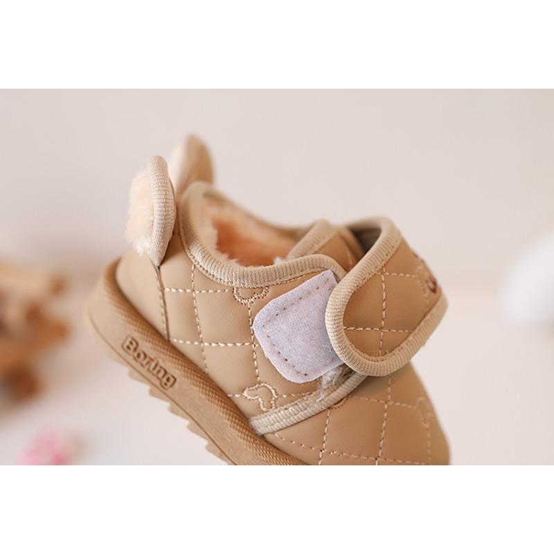 Winter Style Fleece-lined Cotton Shoes, Infant and Toddler Learning-to-walk Shoes, Small Kids' Baby Shoes, Korean-style Milk Tea Smiley Face