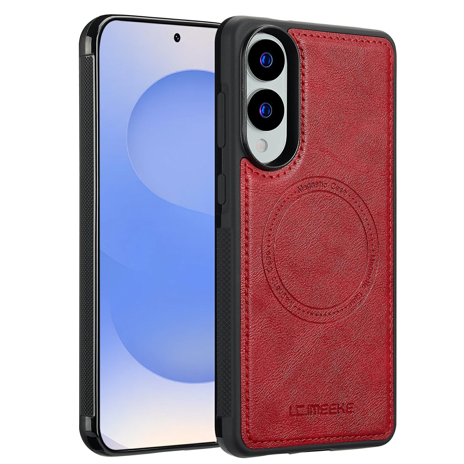 

LC.IMEEKE For Samsung Galaxy S25 Edge Magnetic Case Compatible with MagSafe Leather+TPU Back Cover Red