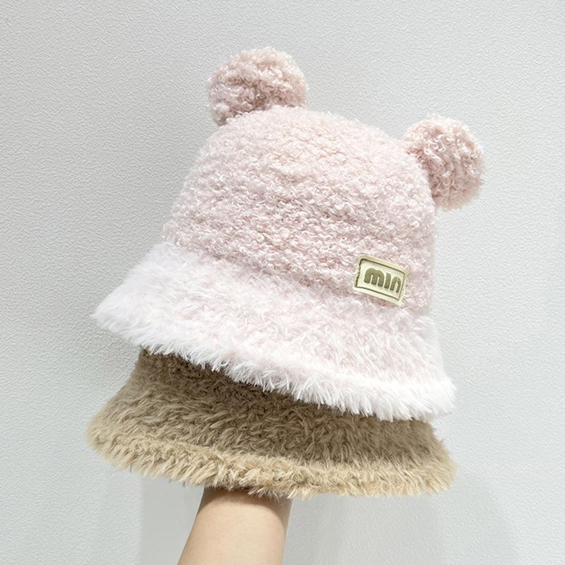 Women's Plush Hat Winter Warm Fisherman Hat Versatile Cute Little Bear Basin Hat
