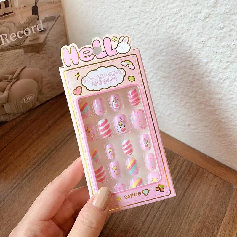 Cute Press-On Nail Stickers for Medium and Large Children - Self-Adhesive and Removable