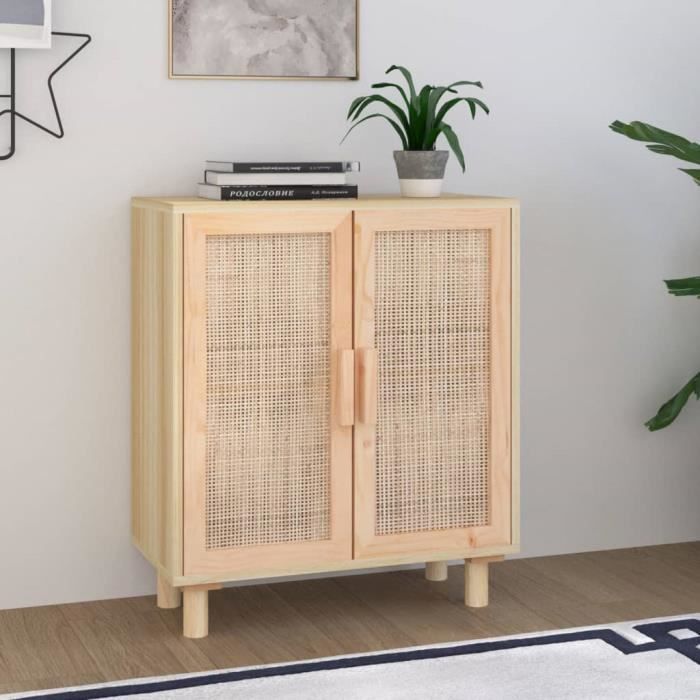 VidaXL Buffet Marron 60x30x70 cm Bois de pin massif et rotin naturel 345632