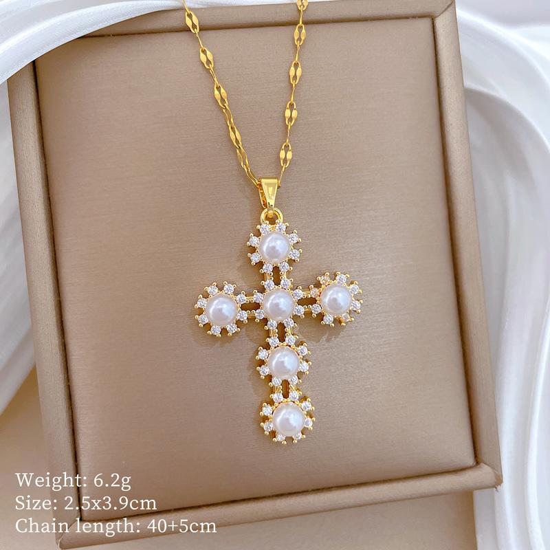 Stainless Steel Copper Micro-Inlaid Natural Stone Heart Fashion Light Luxury Elegant Electroplated Sporty Unisex Necklace