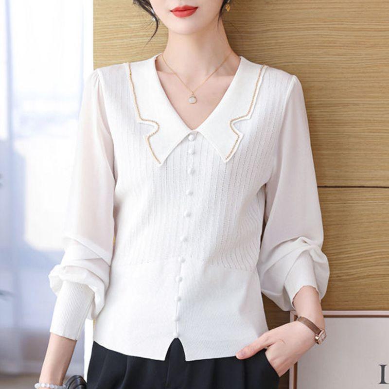 Stylish Loose Fit V-Neck Knit Top for Summer Stitching, Comfortable and Age-Reducing