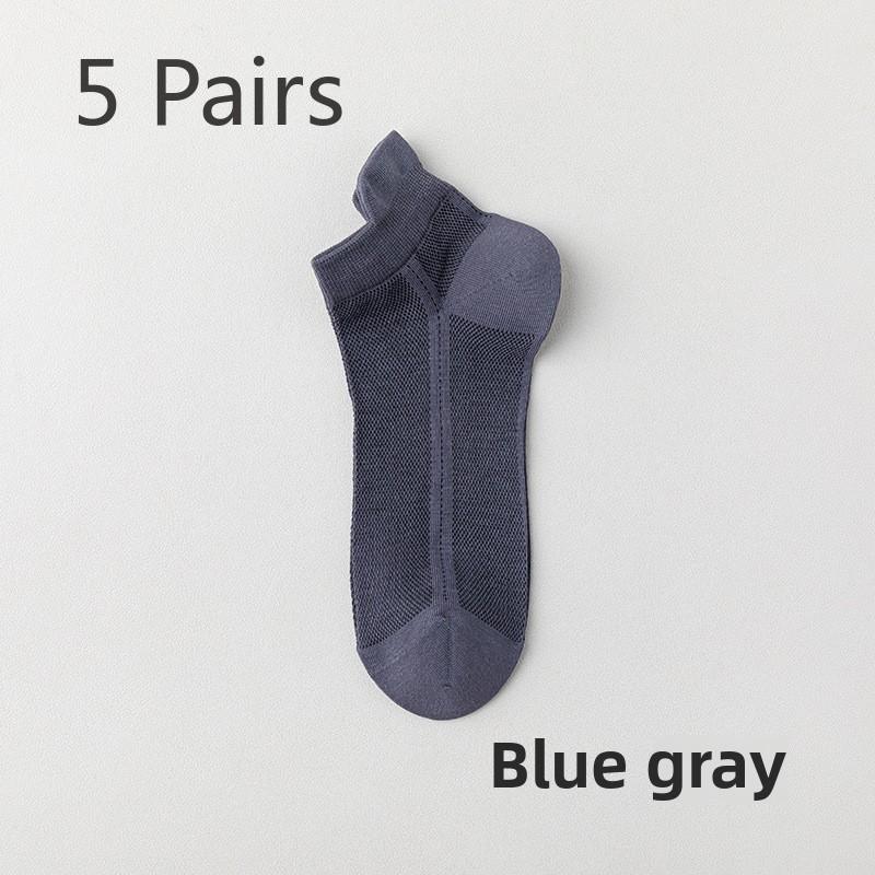 5 Pairs of Men's Summer Thin Mesh Cotton Deodorant Sweat Absorbing Boat Socks