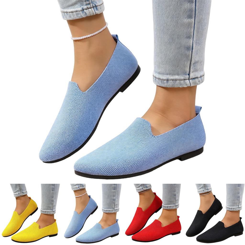 Women's Fashion Large Size Pointed Toe Slip On Casual Shoes Lightweight Breathable Fabric Upper Flexible Sole Comfortable Fit