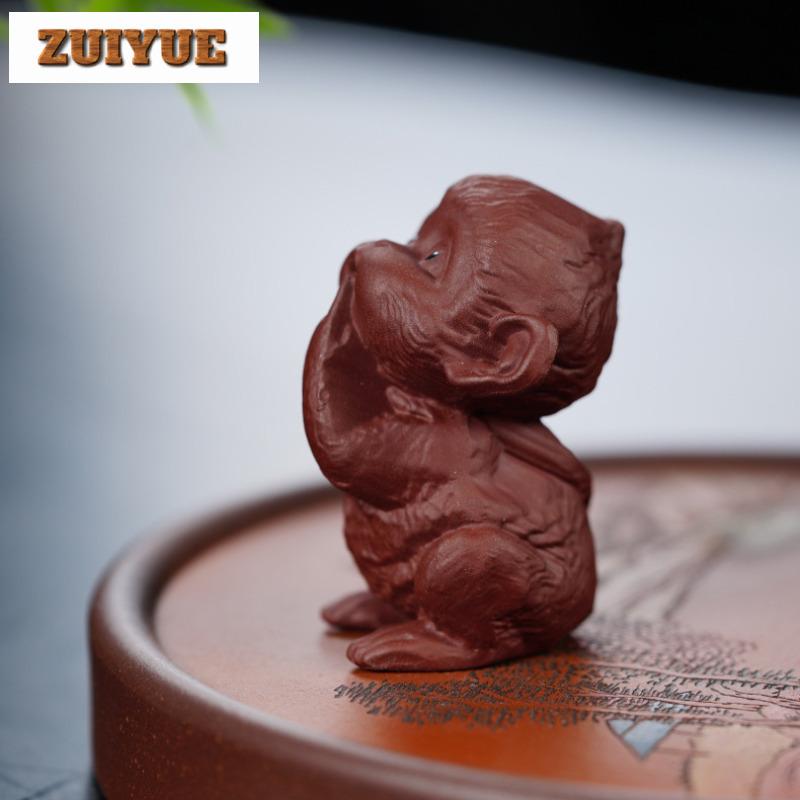 Purple Clay Four Happiness Zodiac Monkey Tea Pet Elegant Exquisite Miniatures Tea Figurine Play Toys Tea Statue Ornaments Gift