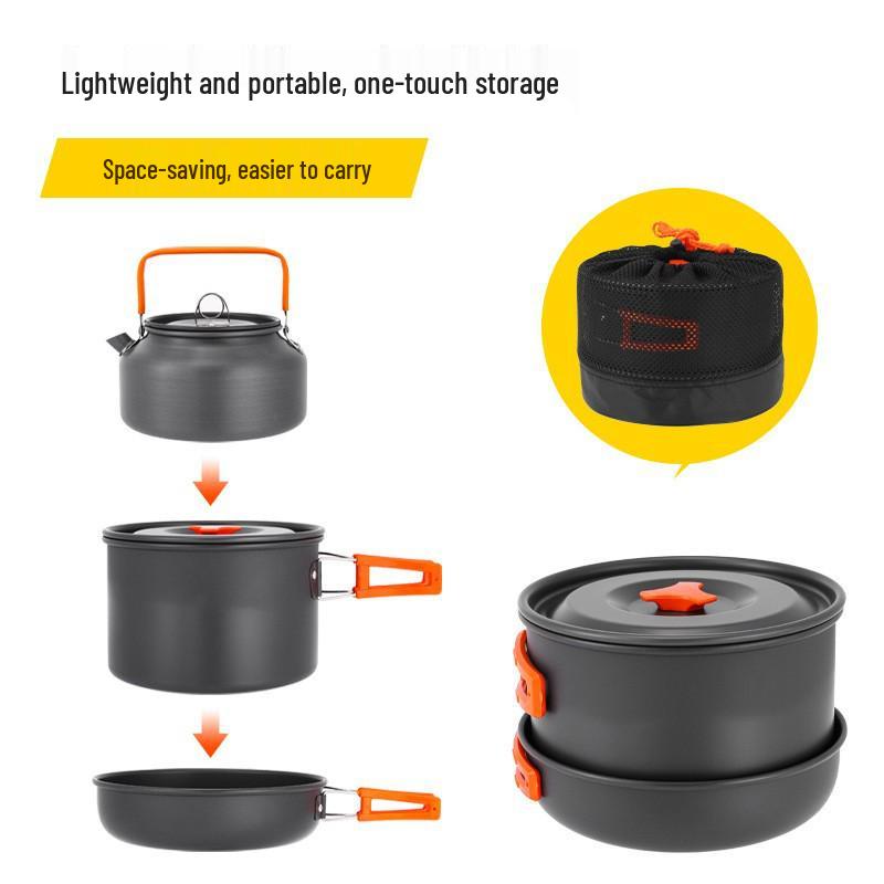 Outdoor Aluminum Portable Cookware Set DS-512: Multi-Person Kettle & Non-Stick Pan for Picnics