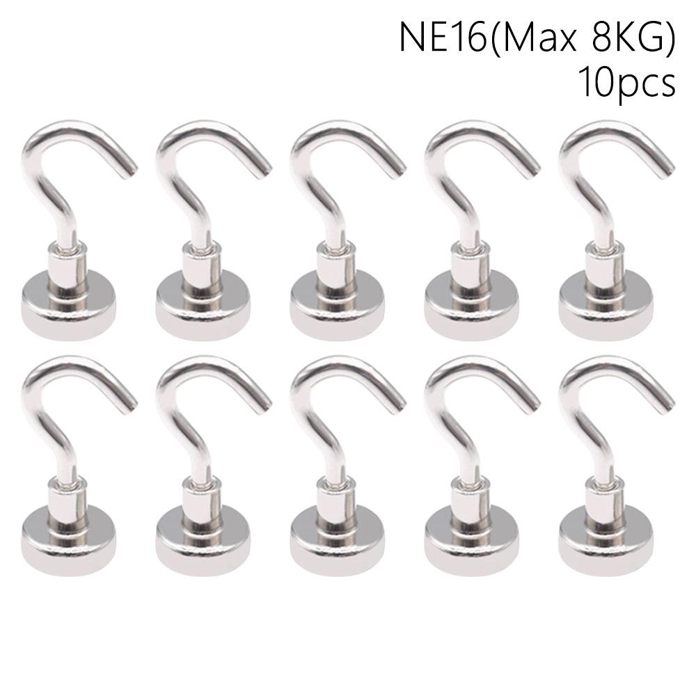 10PCS Metal Magnetic Hooks Powerful Heavy Duty Wall-mounted Hook Screw In Bathroom Accessories Suction Storage Hooks