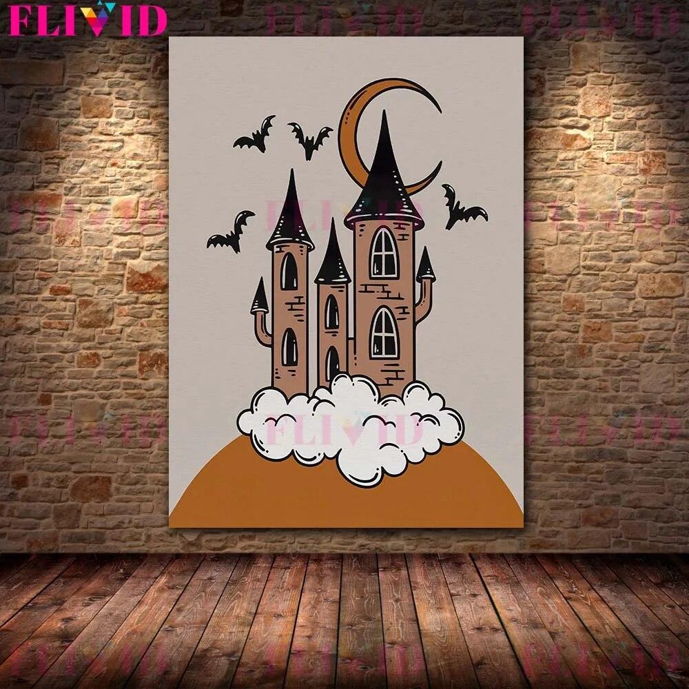 Boho Witchy Potion Art Print Witchy Halloween Broom And Spooky Coffin Wall aArt Canvas Painting Altar Decor Magic Poster Print No Frame