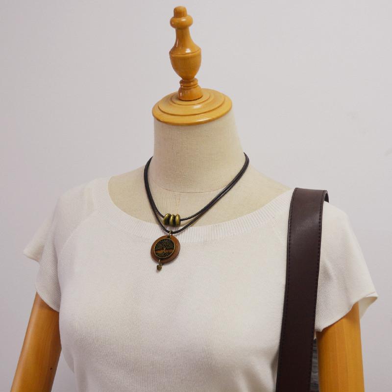 Brown Wooden Choker Chunky Pendant Necklaces for Women