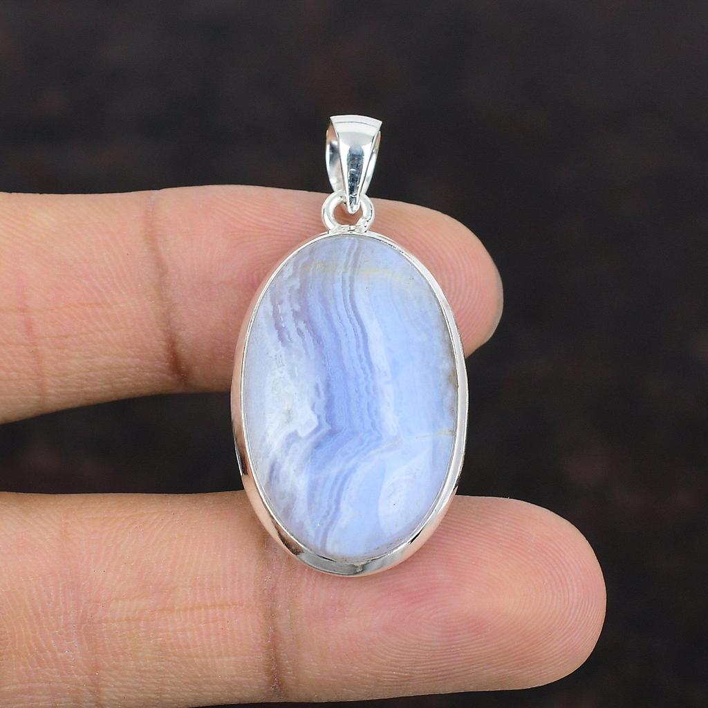 Blue Lace Agate Pendant Natural Gemstone Pendant 925 Sterling Silver Pendant Best Design Pendant Handmade Jewelry Agate Jewelry For Mother