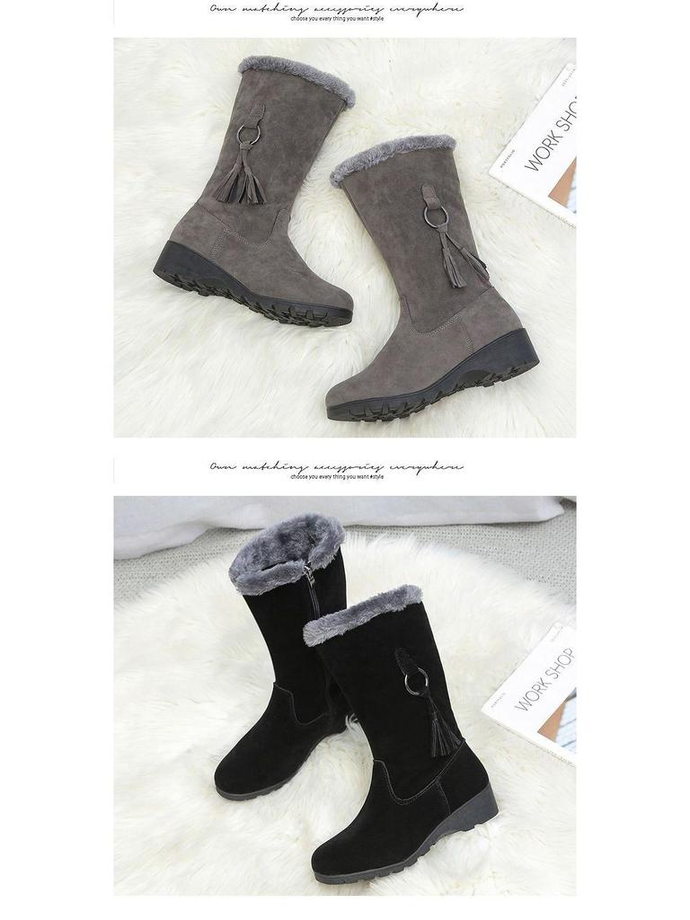 Damen Verdickte Rutschfeste Mid-Calf Schneestiefel - Warmes Fleecefutter, Vielseitige Mode Baumwolle, Schwarz