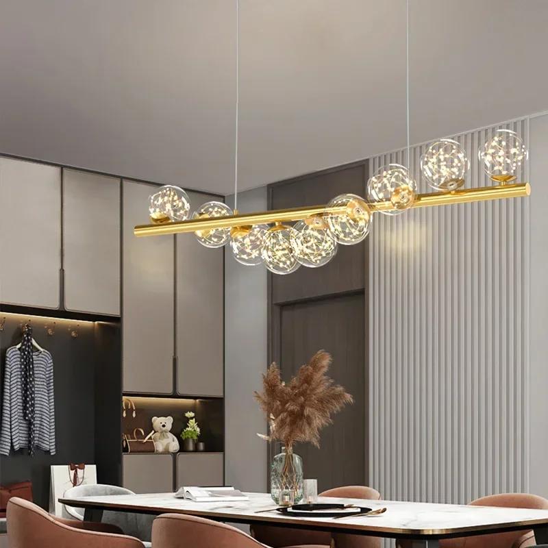 Modern minimalist ceiling chandelier glass ball LED long dining table dining room chandelier kitchen chandelier office hanging