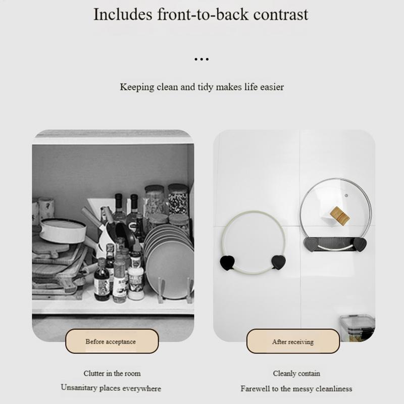 Wall Mounted Pan Lid Holder Adjustable Pan Cover Organizer 2X Adhesive Wall Mounted Storage Stands Kitchen Cooking Utensil Tool
