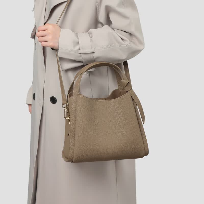 Viney Women's Handbag, Cowhide Bucket Bag, Crossbody Bag, Shoulder Bag, Gray