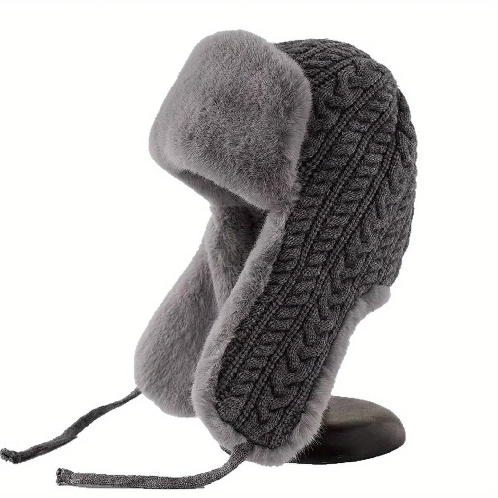 Women'S Knit Hat With Extended Ear Flaps - Windproof Winter Cap For Cycling Korean Style Thickened Tie-Fastened Design