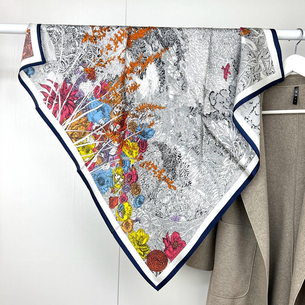 

Spring 100% Mulberry Silk Printing Returns To Natural Silk Square Scarf Women S Premium Plain Crepe Satin Silk Gift 88X88CM