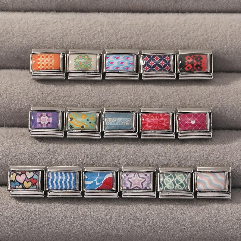 New Creative Colorful Y2K Heart Flowers Star Italian Charm Beads Fit 9MM Women Men's Stainless Steel Bracelet Jewelry DIY Making