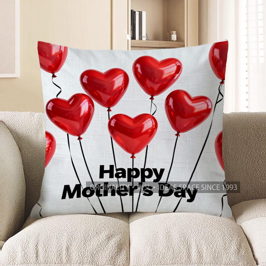 Home Decor Red Heart Balloons For Mother'S Day Pattern Cushion Cover Suitable For Sofa Bedroom Car Pillow Cover