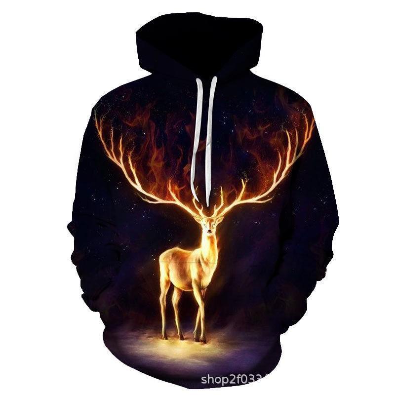 Winter Animal Print Hoodie Men Women Casual Loose Fit Sweatshirt