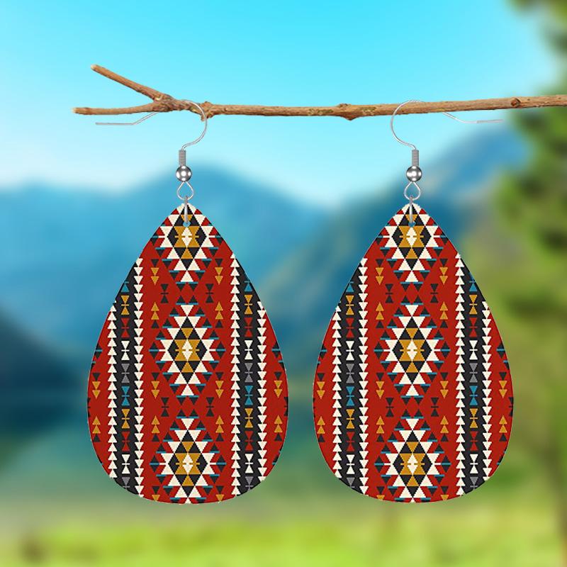 

1 пара цветных кожаных серег с геометрическим узором, украшения в богемном стиле, серьги-капли, праздничные ювелирные изделия, подарки для женщин и девочек