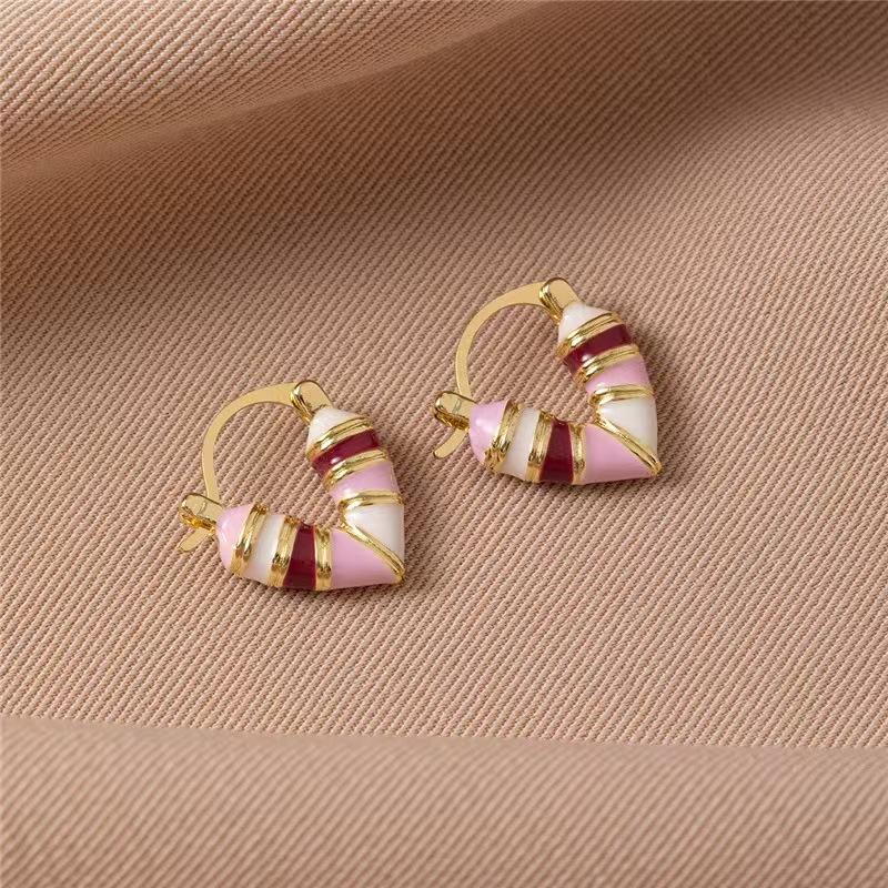 Trendy Red Dripping Oil Heart Hoop Earrings For Women Girls Korean Elegant Love Dangle Earring Jewelry Gift