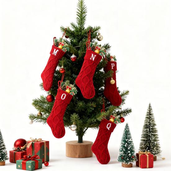 Christmas Stockings with Initials 18 Inches Large Embroidered Letter Christmas Stocking Monogram Knitted Stocking for Famliy Holiday Xmas Tree