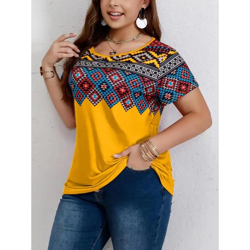 

Летний круглый вырез 3D винтажный этнический графический принтованный топ модные повседневные короткие рукава женские футболки больших размеров 7XL