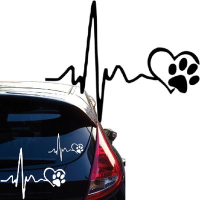 Lustige Kardiogramm-Hundepfote-Autoaufkleber, Auto-Karosserie-Stil, Vinyl-Autozubehör, kreative Schwarz/Weiß-Aufkleber-Dekoration