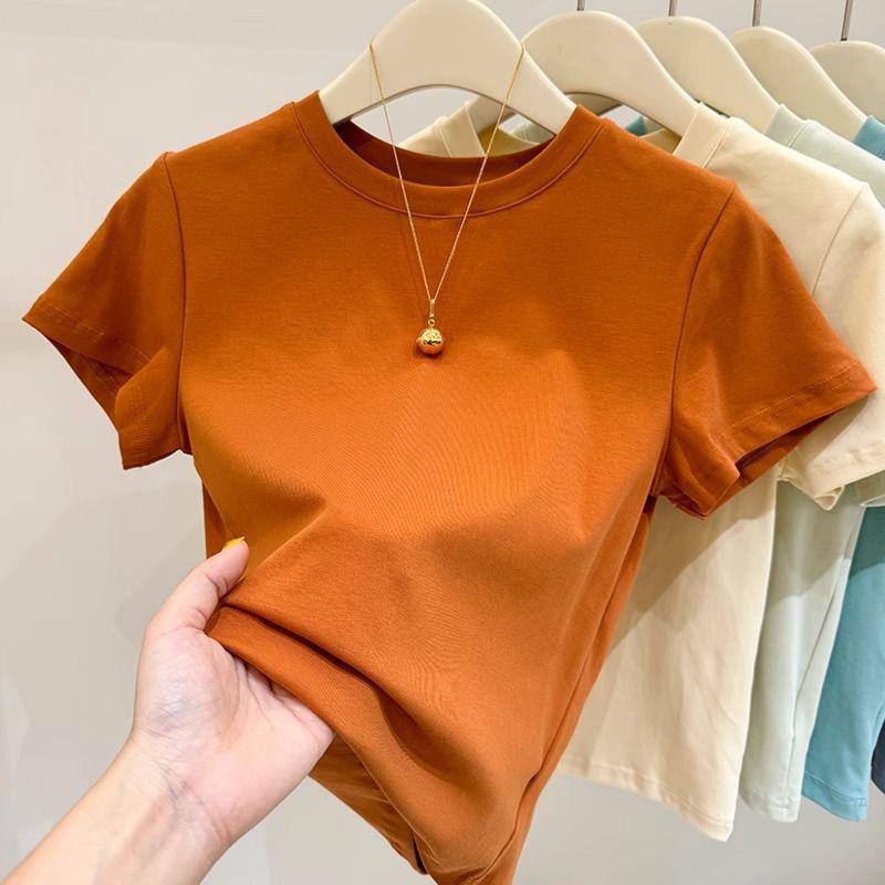 Women's American-Style Cotton Drop Shoulder Cropped Tee, Summer 2025 New Arrival, Stylish Slimming Short Sleeve Base Layer