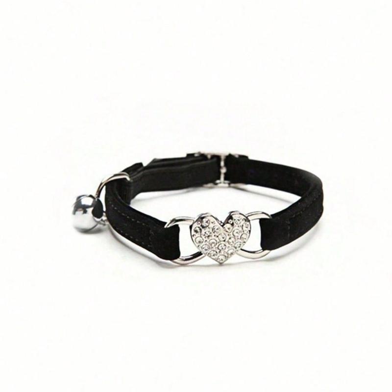 1pc Pet Collar with Rhinestone Heart & Bell Decoration, Cat Collar