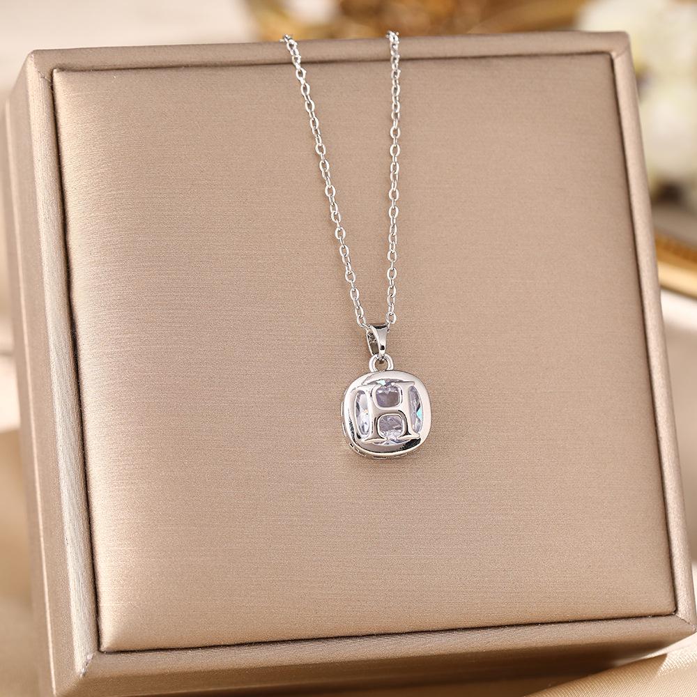Women's Silver Titanium Steel Necklace with Micro-Inlaid Zircon - Elegant, Durable Clavicle Chain Jewelry